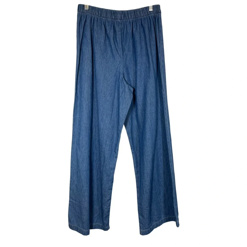 $125 NWT Michael Kors Sz M Pants Chambray Med Blue Wide Leg Pull On Rope Tie New